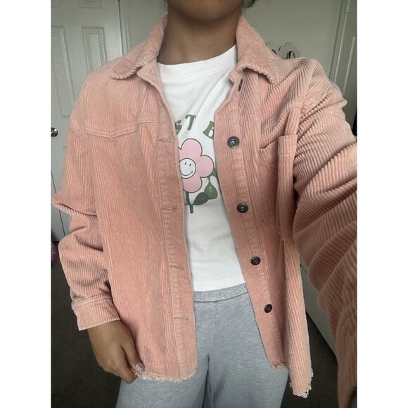 ZARA Women’s XS Corduroy Shirt Jacket Pink Long Sleeve Button Up Shacket‎ Casual - Picture 3 of 5